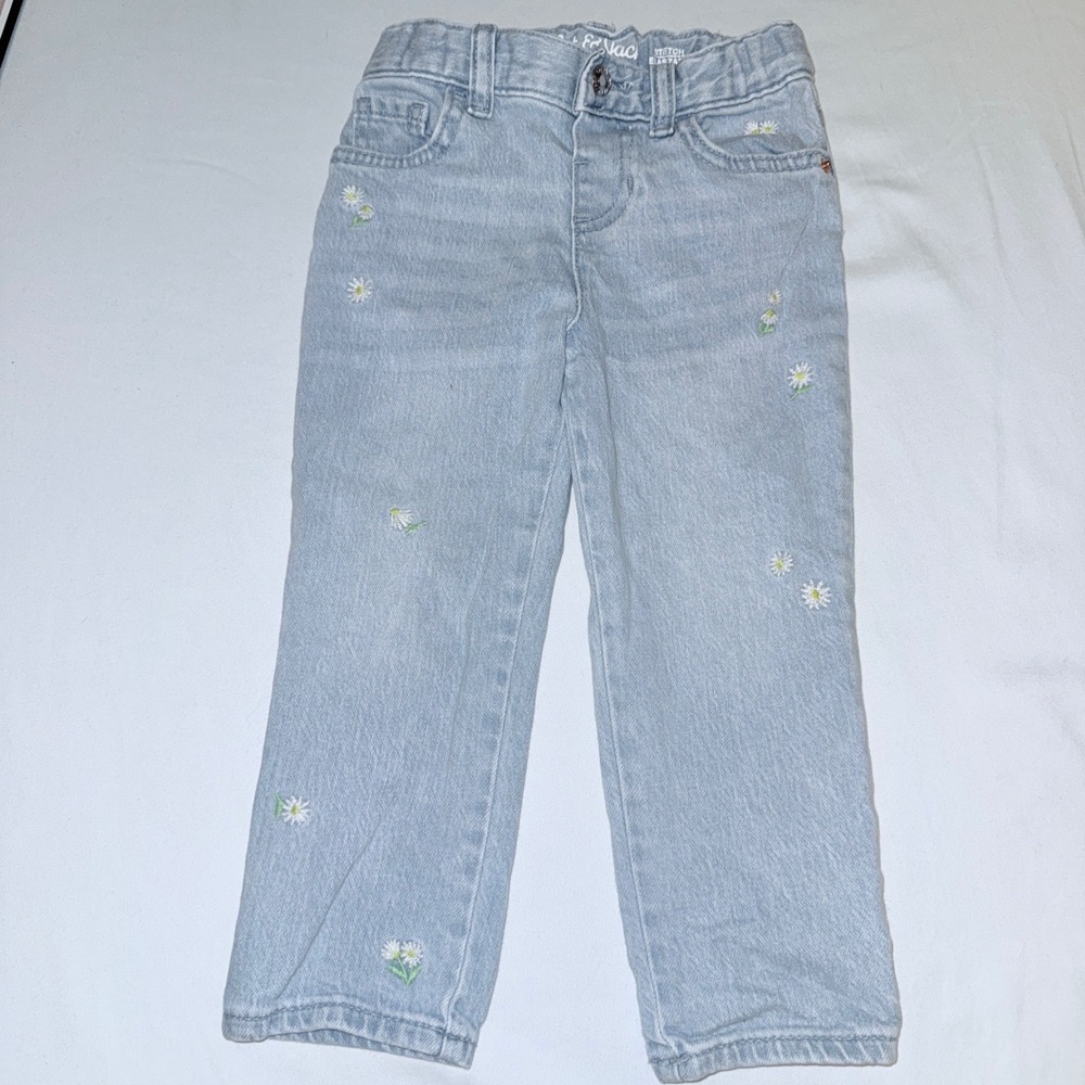 Cat & Jack Straight Jeans Toddler 3T Light Blue Excellent‎ Daisy Embroidered